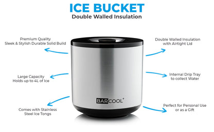 Barcool 4L Ice Bucket Round - Silver